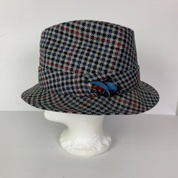 Vintage Biltmore Canada Houndstooth Tweed Fedora Hat Men's Size 7 1/4 Gray - Picture 3 of 12